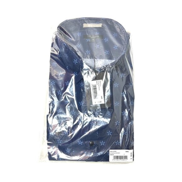 Ted Baker Mens Navy Blue Floral Collared Slim Fit Button Up Shirt Sz 2XL New - Picture 5 of 12
